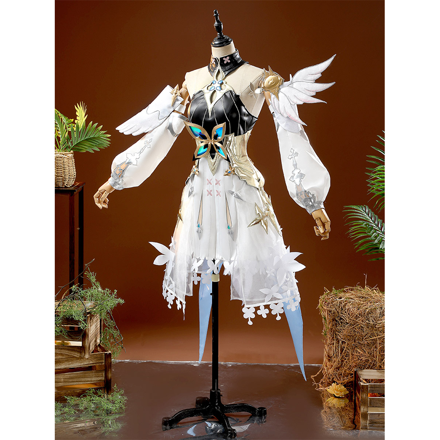 Left side view of DNA Duet Night Abyss Truffle cosplay costume with golden and white details