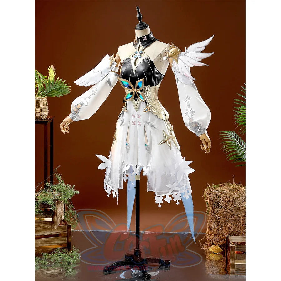 Left side view of DNA Duet Night Abyss Truffle cosplay costume with golden and white details