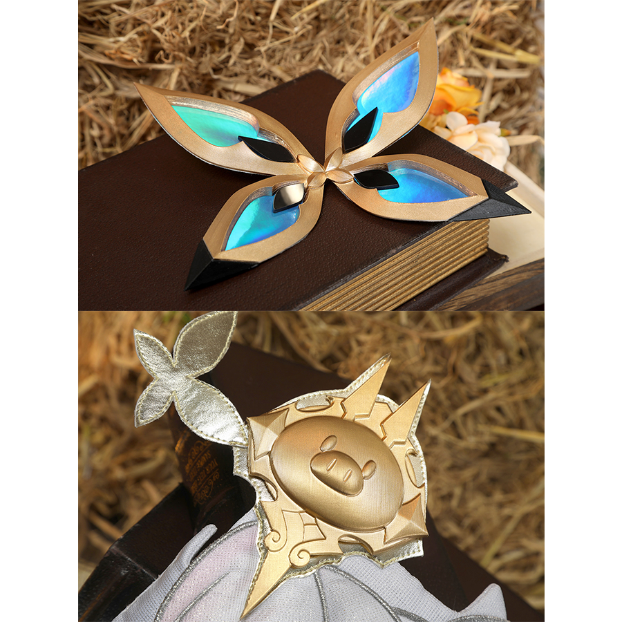 Ornament set with blue butterfly and gold sun for DNA Duet Night Abyss Truffle cosplay costume