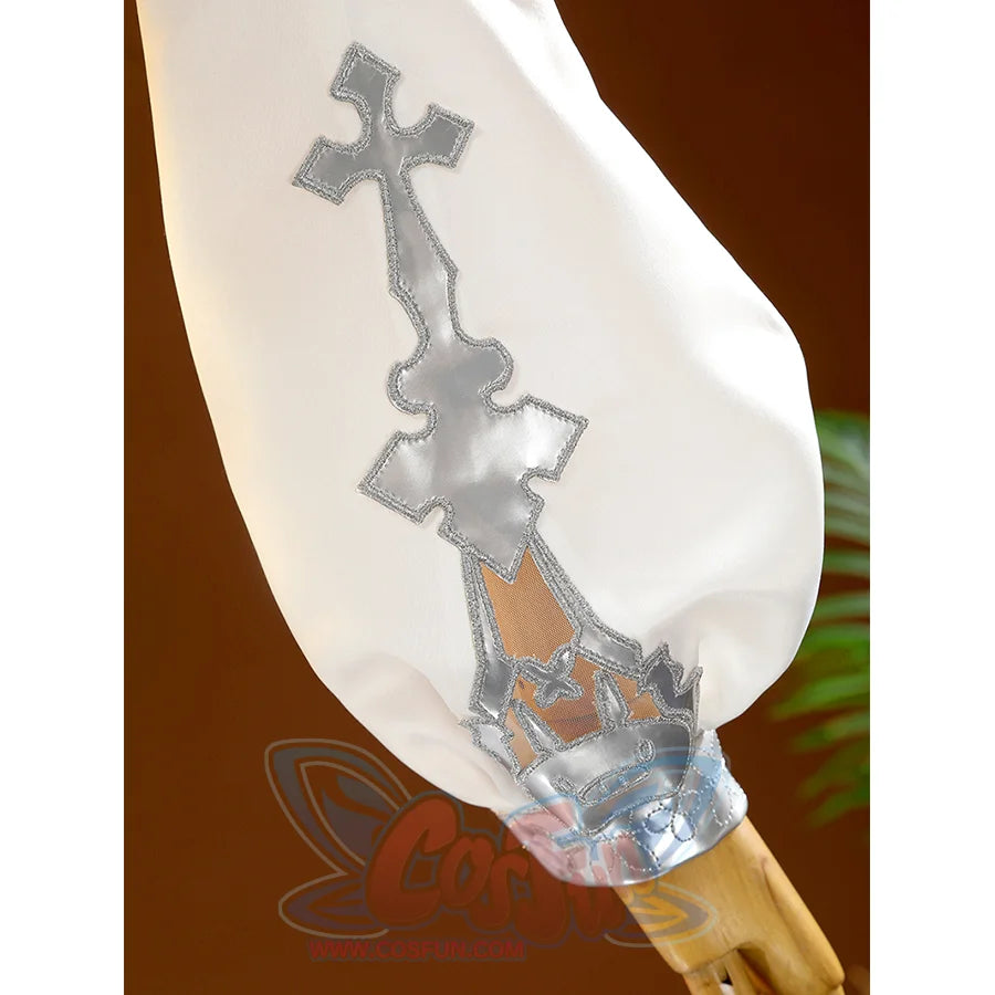 White sleeve with silver cross decorations for DNA Duet Night Abyss Truffle cosplay costume detail