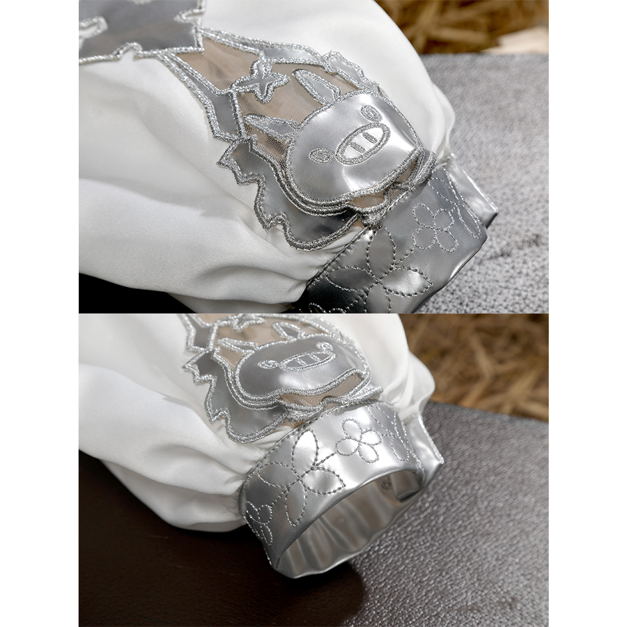 Sleeve cuff detail with silver trim and flower pattern for DNA Duet Night Abyss Truffle cosplay