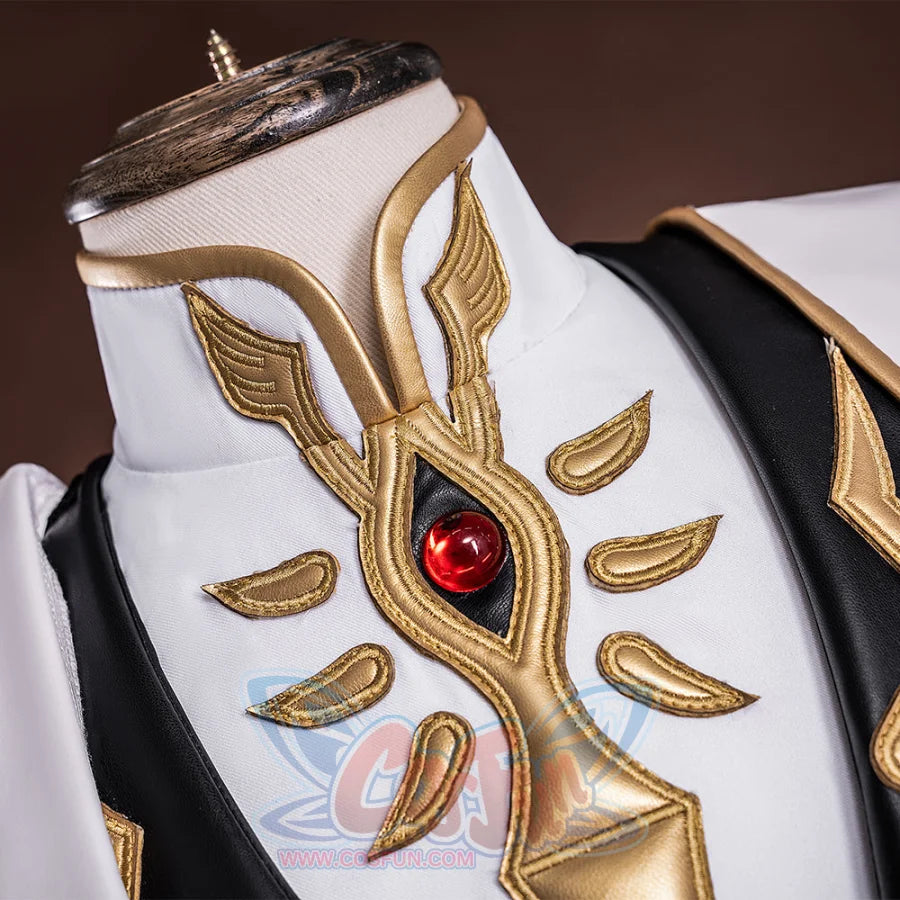 Anime Lelouch cosplay chest piece centers a gold design with an embedded red jewel between black panels.