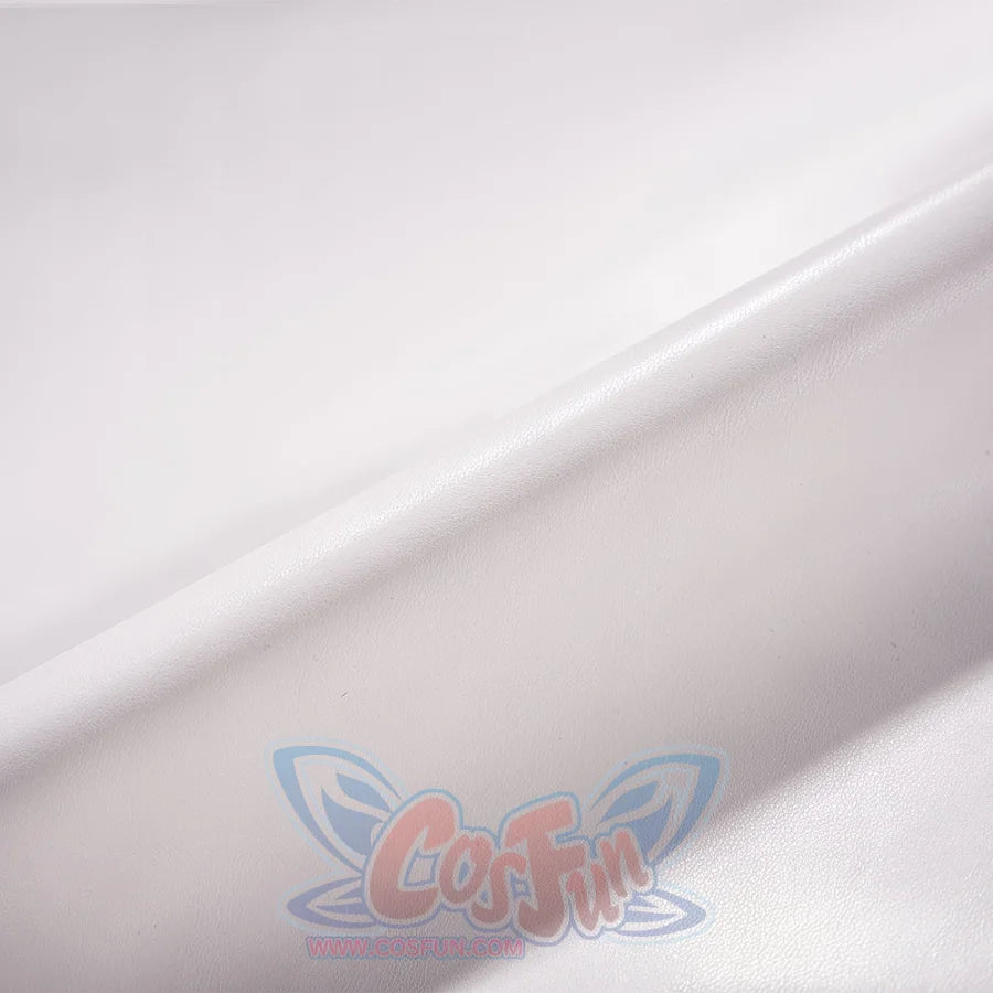Anime Lelouch cosplay material detail traces a smooth white faux leather fabric surface used in the costume build.