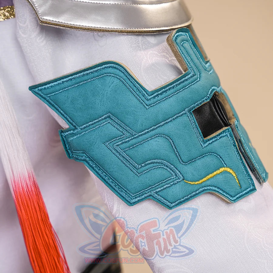 Dan Heng Permansor Terrae Cosplay Costume, blue geometric shoulder decorations.