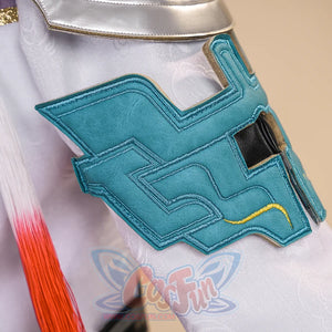Dan Heng Permansor Terrae Cosplay Costume, blue geometric shoulder decorations.