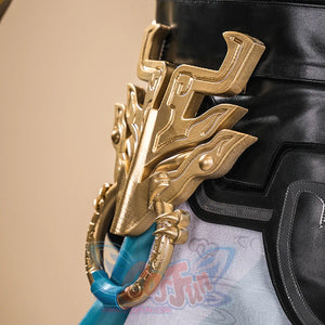 Dan Heng Permansor Terrae Cosplay Costume, a gold dragon decoration on the side of the waist.