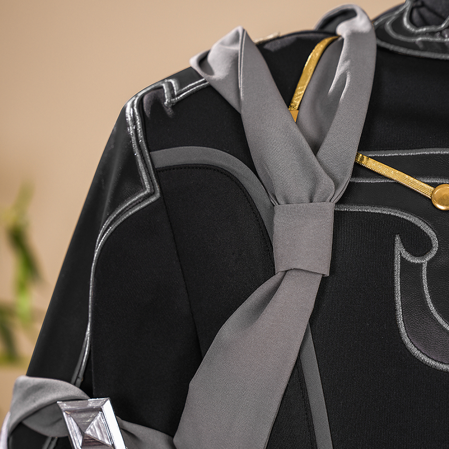 Dan Heng Permansor Terrae Cosplay Costume, gray cloth strap tied on right shoulder.