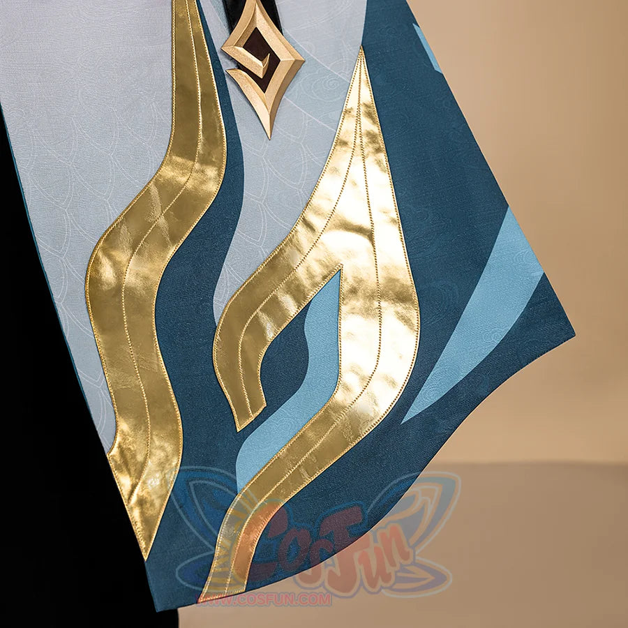 Dan Heng Permansor Terrae Cosplay Costume Hem, decorated with golden flame-like patterns.