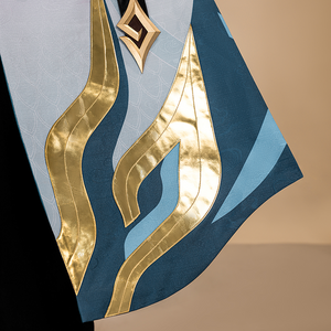 Dan Heng Permansor Terrae Cosplay Costume Hem, decorated with golden flame-like patterns.