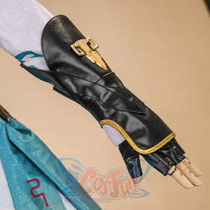Dan Heng Permansor Terrae Cosplay Costume, black left glove with gold decoration.