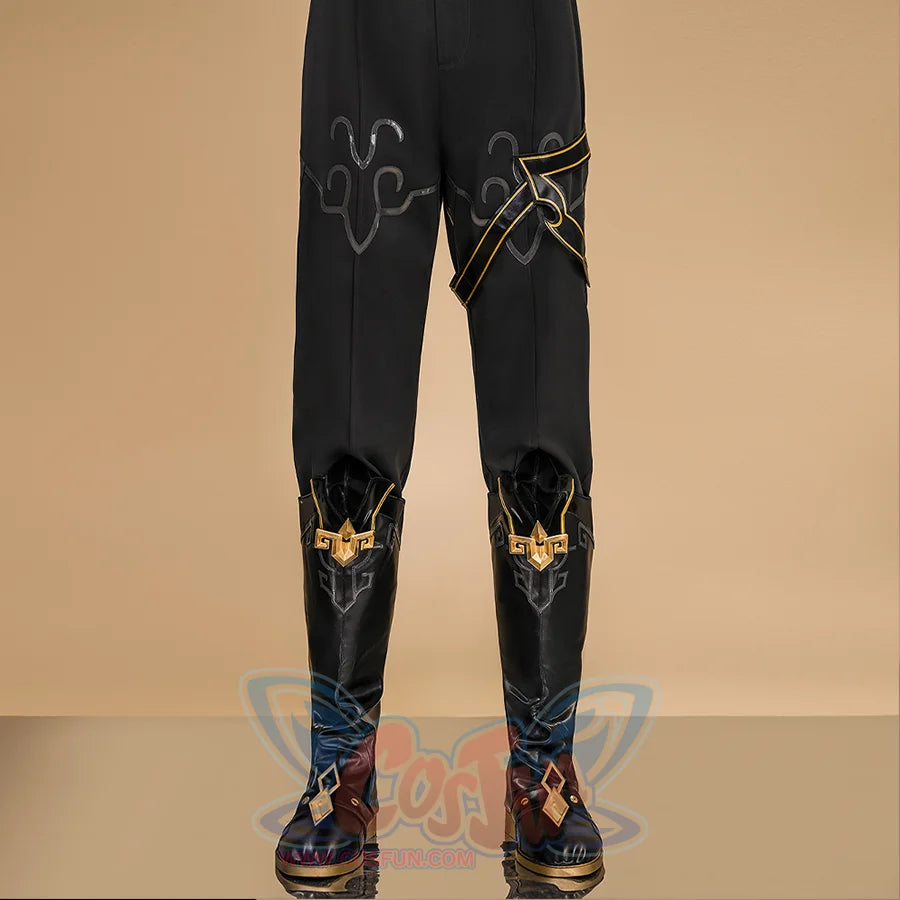Dan Heng Permansor Terrae Cosplay Costume, the pants are black and straight-cut with minimal gray embellishments.