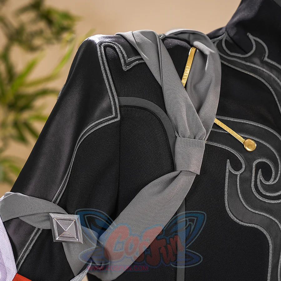 Dan Heng Permansor Terrae Cosplay Costume, gray cloth strap tied on right shoulder.