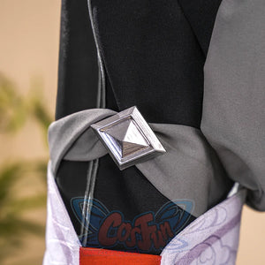 Dan Heng Permansor Terrae Cosplay Costume, gray cloth strap with silver decoration.