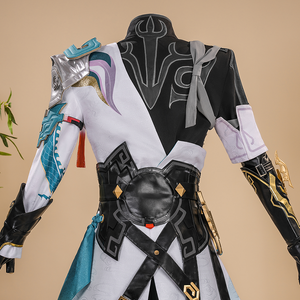 Dan Heng Permansor Terrae Cosplay Costume, black undergarment with flame-like patterns, back view.