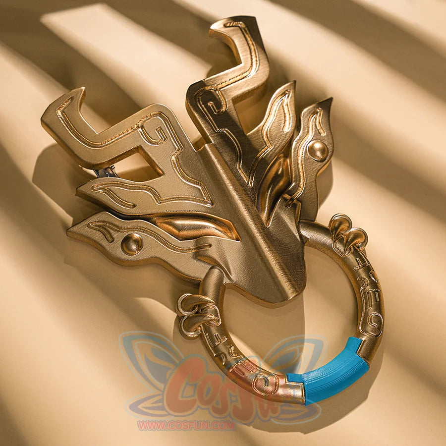 Dan Heng Permansor Terrae Cosplay Costume, a gold dragon decoration.