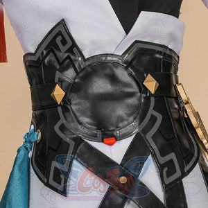 Dan Heng Permansor Terrae Cosplay Costume, black PU leather irregular waist guard.