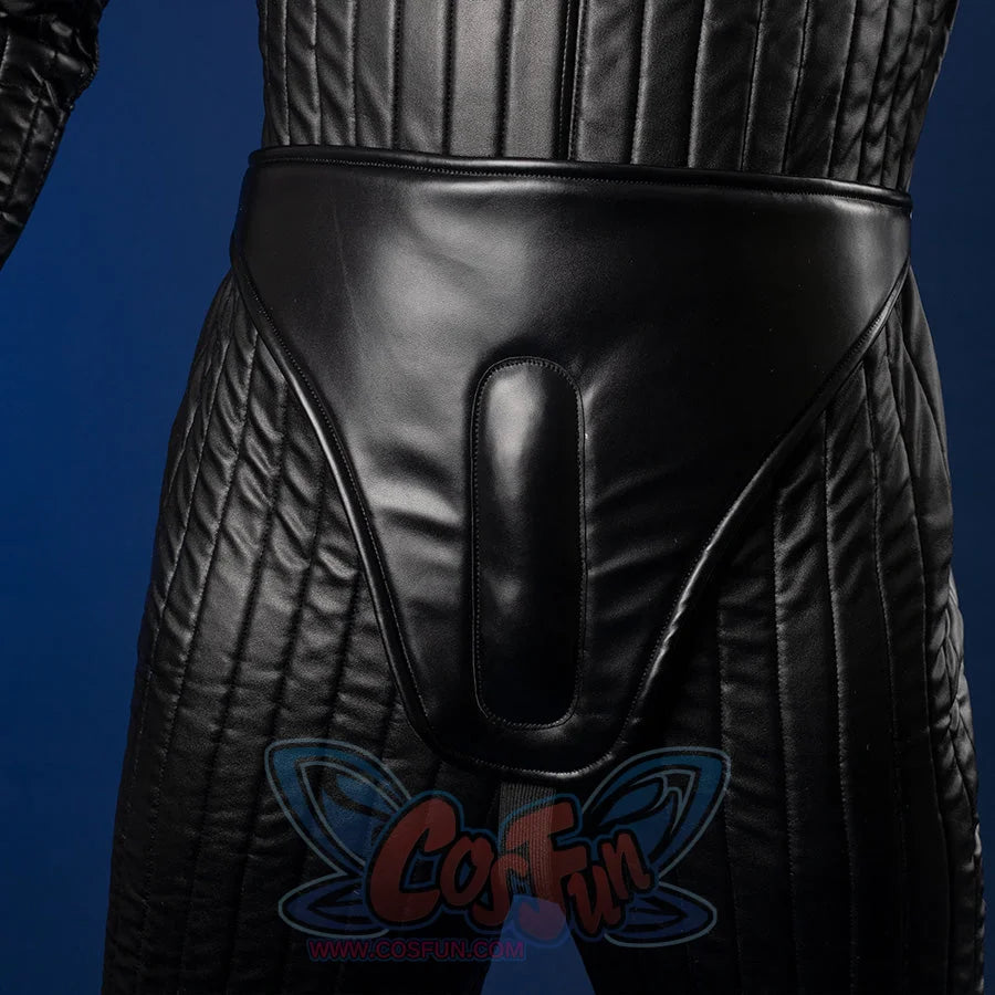 Luke Skywalker cosplay costume boot and pants detail showing quilted texture and straps