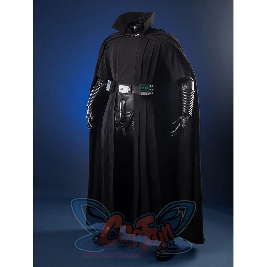 Luke Skywalker cosplay costume back view showing black cloak and full outfit details