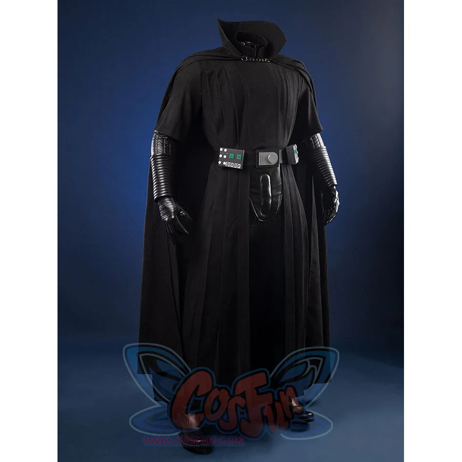 Luke Skywalker cosplay costume rear view with belt and cloak flowing elegantly