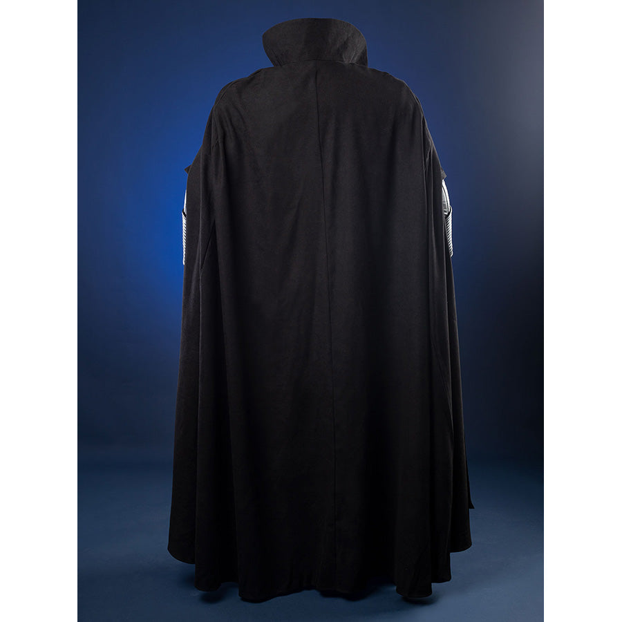 Luke Skywalker cosplay costume back view displaying dramatic black cloak silhouette
