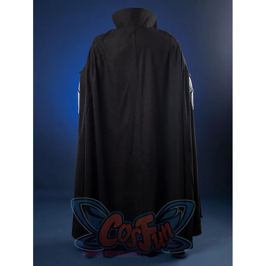 Luke Skywalker cosplay costume back view displaying dramatic black cloak silhouette