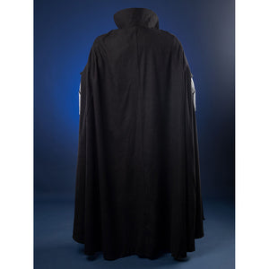 Luke Skywalker cosplay costume back view displaying dramatic black cloak silhouette