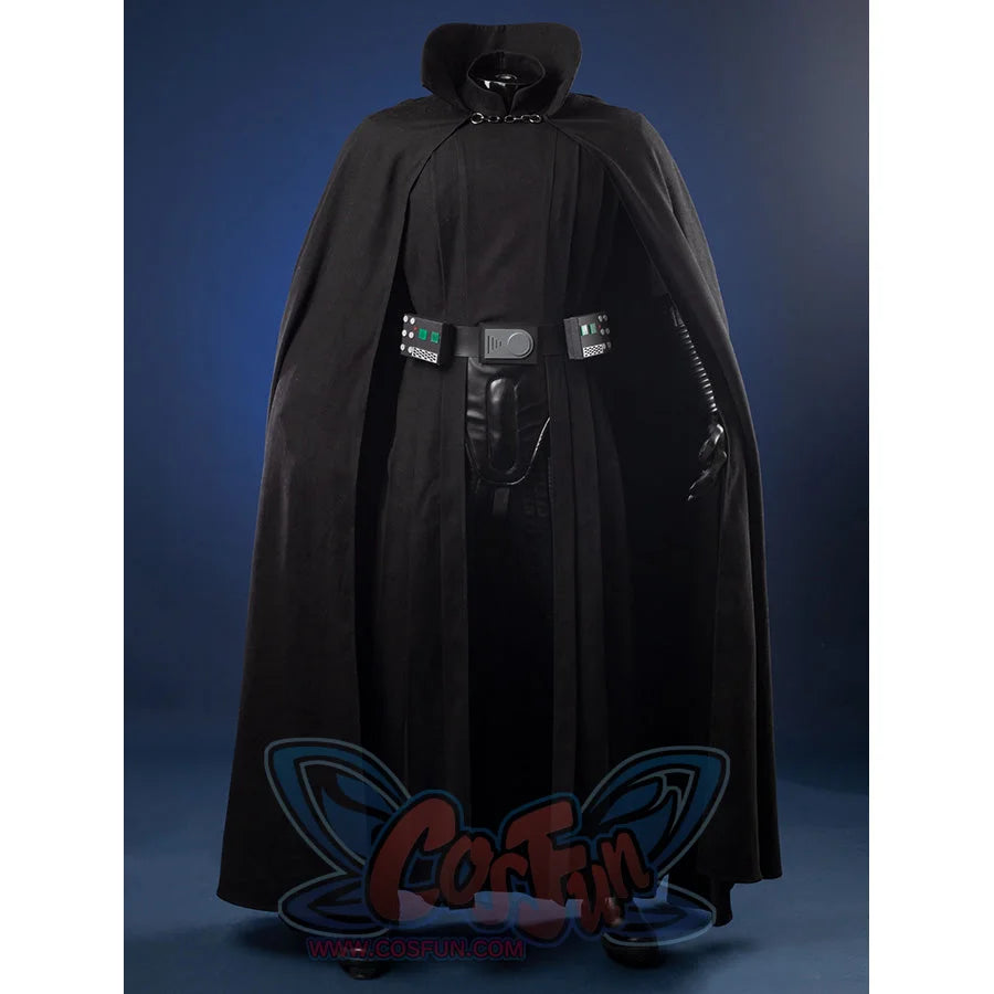 Luke Skywalker cosplay costume front view with hooded cloak and detailed belt accessories