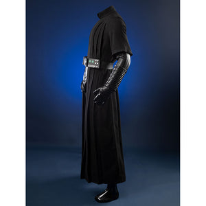 Luke Skywalker cosplay costume profile view highlighting robe silhouette and waist belt