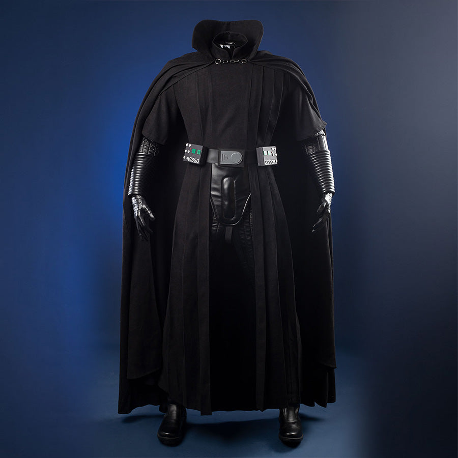 Dark Empire Luke Skywalker cosplay costume full front view with black cloak and accessories