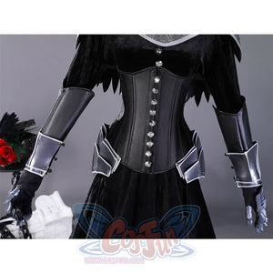 Yuria cosplay costume corset and waistband detail with decorative buttons and armor sleeves