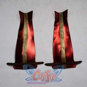 Diana Prince Cosplay Shoes back cover, the shoes back cover are made of red PU leather with gold traps on the middle, the back of the shoes cover is shorter than the front.