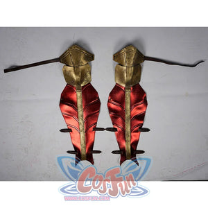 Diana Prince Cosplay Shoes front cover, the shoes cover are mainly made of PU leather, with red and gold colors, and the shoes cover are very long, reaching the knees.