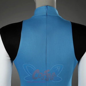 Dispatch Mandy cosplay costume blue bodysuit back zipper detail and construction