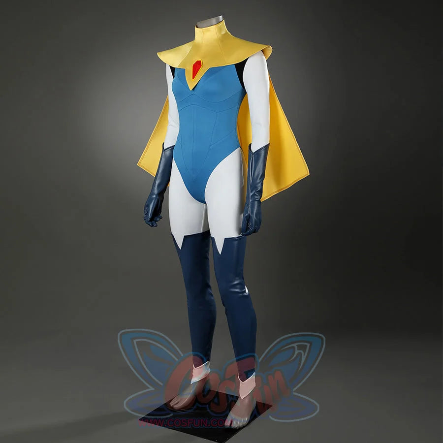 Dispatch Mandy cosplay costume side angle view showcasing cape and bodysuit design