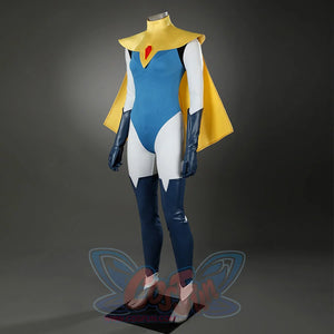Dispatch Mandy cosplay costume side angle view showcasing cape and bodysuit design