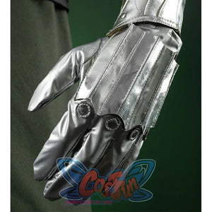 Doctor Doom Cosplay Costume gloves, the gloves are also silver shiny leather, with armor-like decorations on the back of the hands.