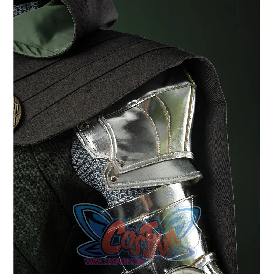 Doctor Doom Cosplay Costume shoulders of the cloak are thick and upright, shoulder armor is underneath the cloak.