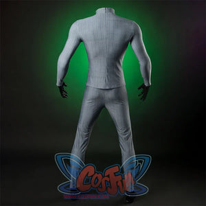Doctor Doom Cosplay Costume inner suit back view, it is a printed suit, the print is chainarmor, the top has a high collar and a zipper on the back, making it easier to put on and take off.