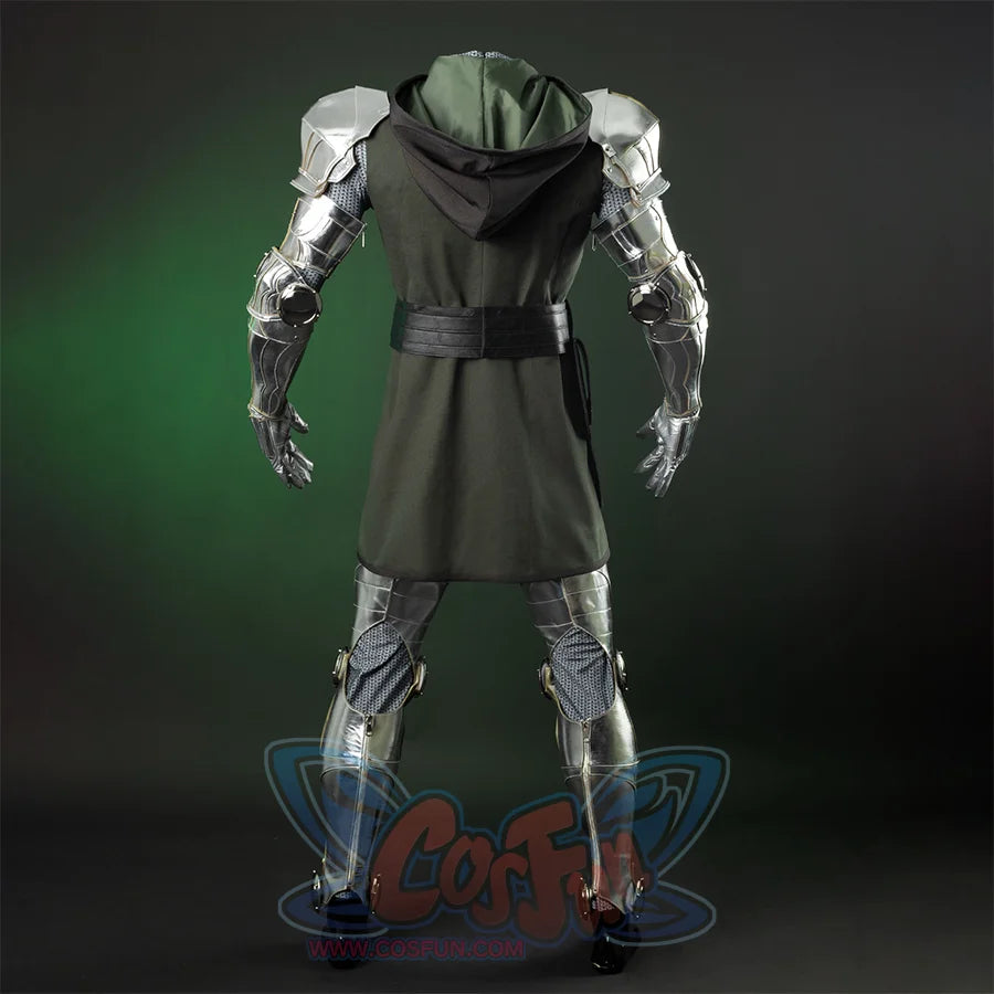 Doctor Doom Cosplay Costume back view of the inner set,  the clothes are dark green with a hat, and make of windbreaker, canvas.