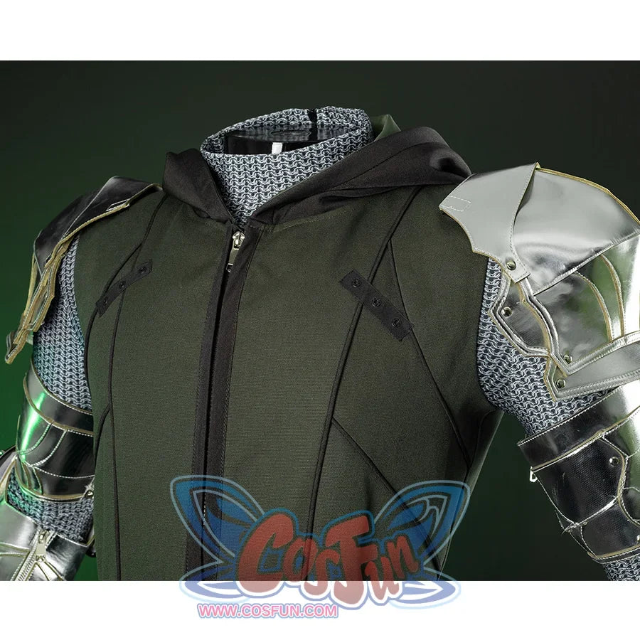 Doctor Doom Cosplay Costume inner set,  the clothes are dark green with a hat, there is a set of snap buttons on each side to fix the cape.