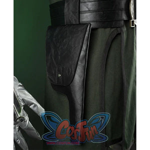 Doctor Doom Cosplay Costume belt accessories,  the clothes are dark green, with a black PU leather belt, there is waist bag on the right side.