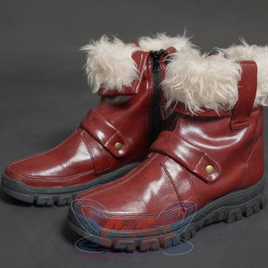 Doreen Green Cosplay Shoes-Side view featuring red leather boots with fold-down cuffs, buckle accents, and a visible side zipper.