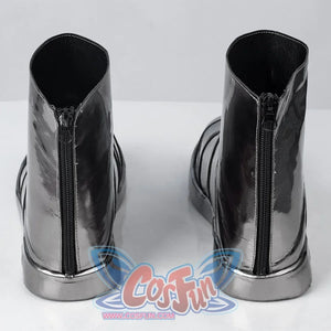 Dr. Doom Victor von Doom Cosplay high-top boots, the whole is silver shiny leather with a metallic texture, zippers on the back.
