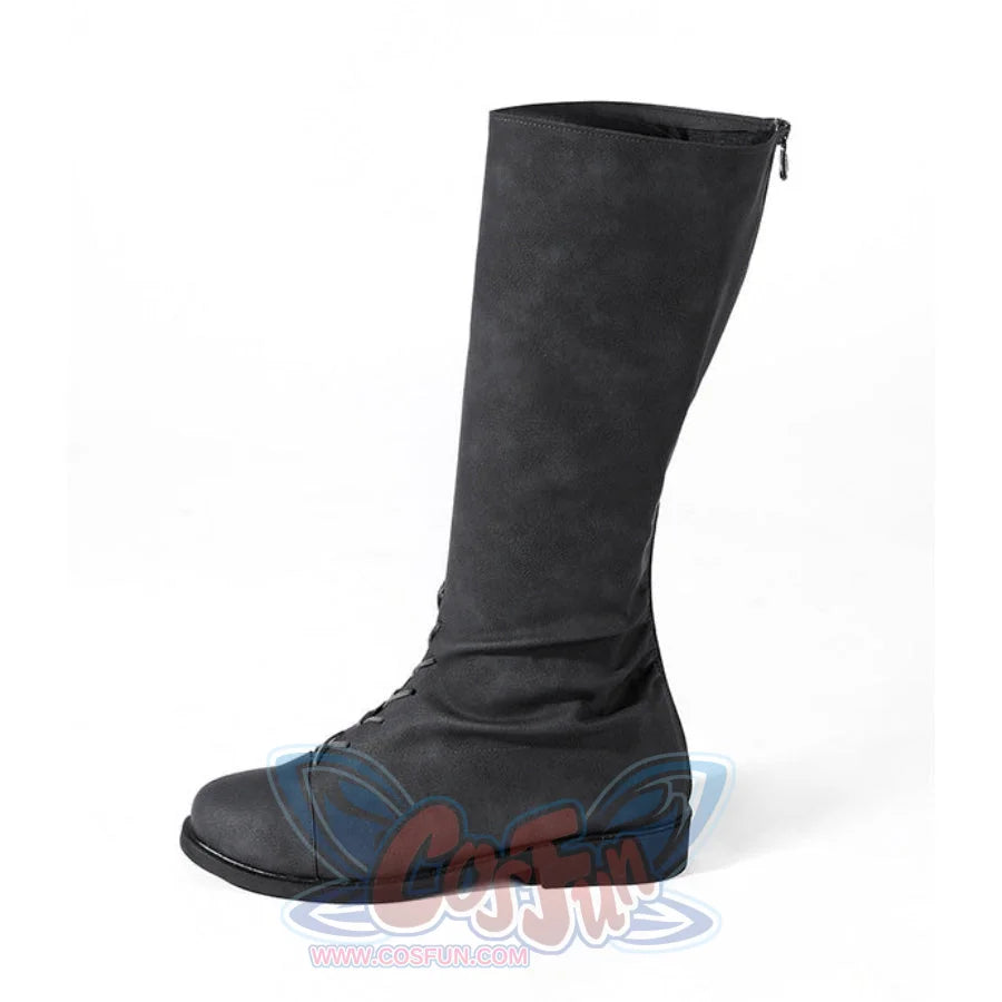 Dunk cosplay knee-high boot side view showing smooth fabric upper and back zipper closure, single boot on white background