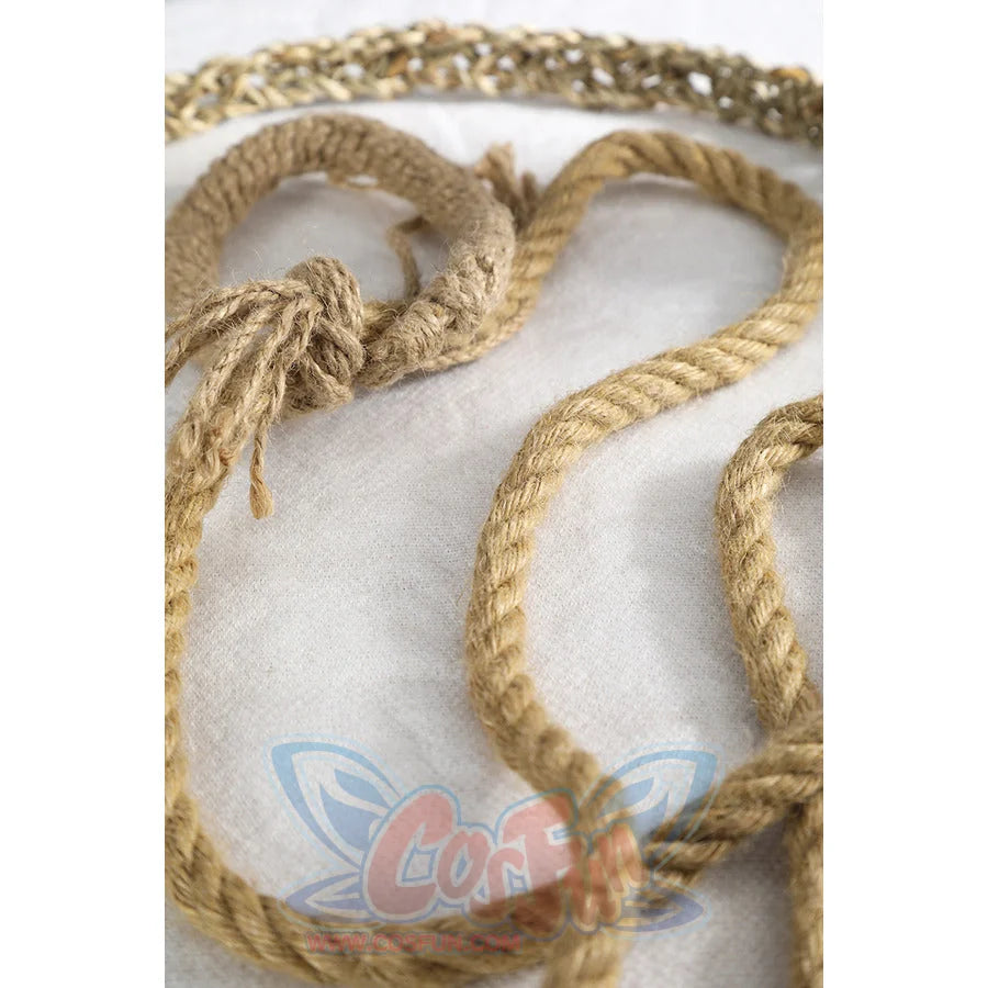 Dunk cosplay braided jute rope belt laid flat showing twisted rope and braided pattern texture detail.