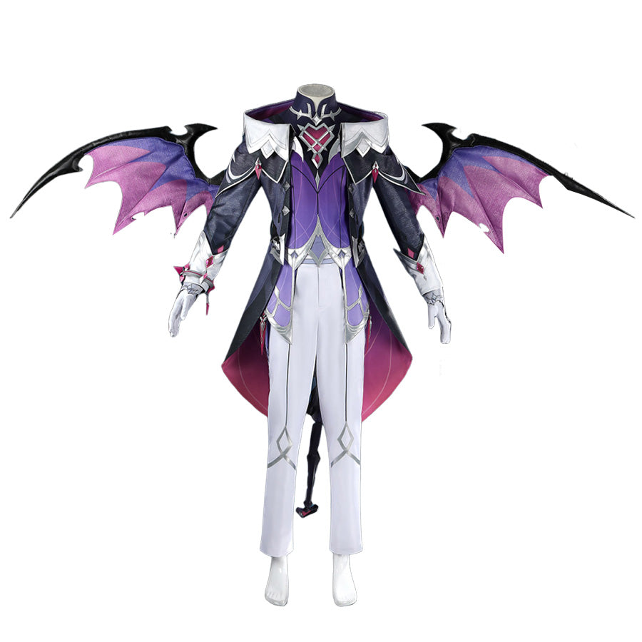 Genshin Impact Durin cosplay costume full body purple wings dark armor white pants tail accessory