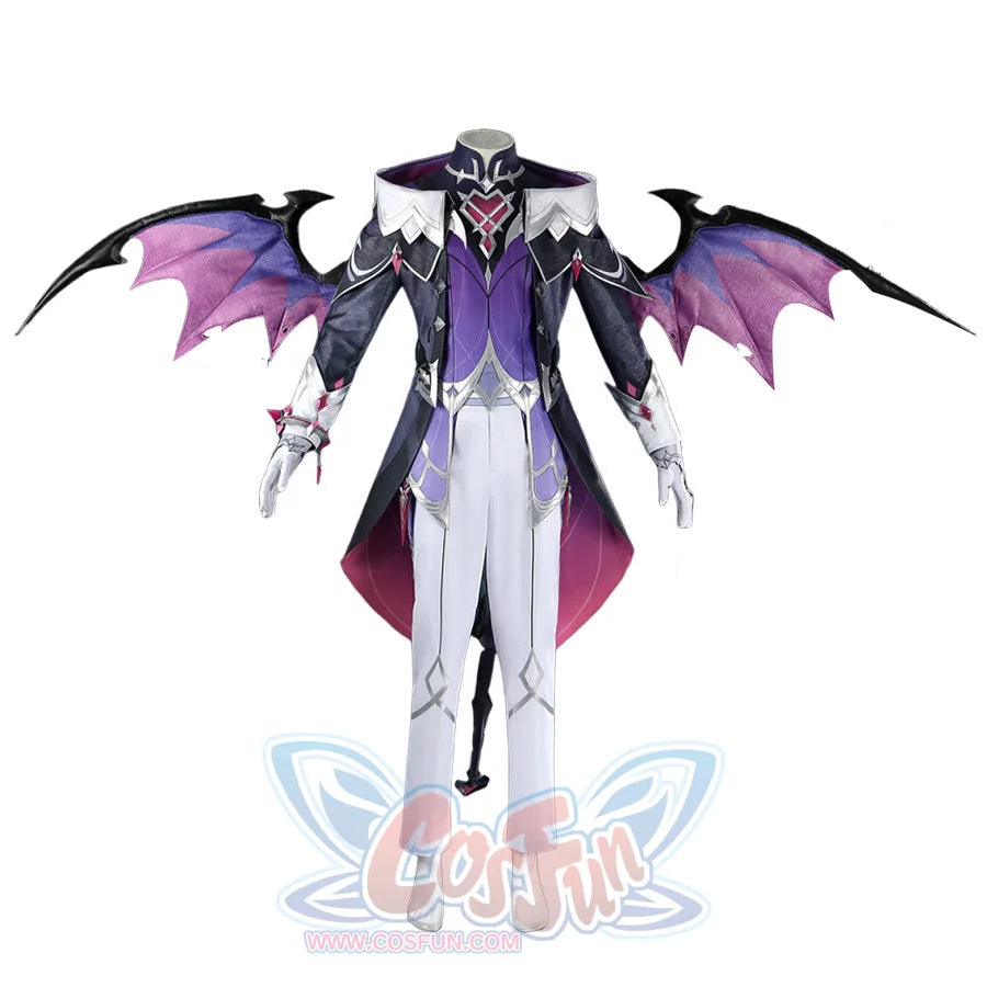 Genshin Impact Durin cosplay costume full body purple wings dark armor white pants tail accessory