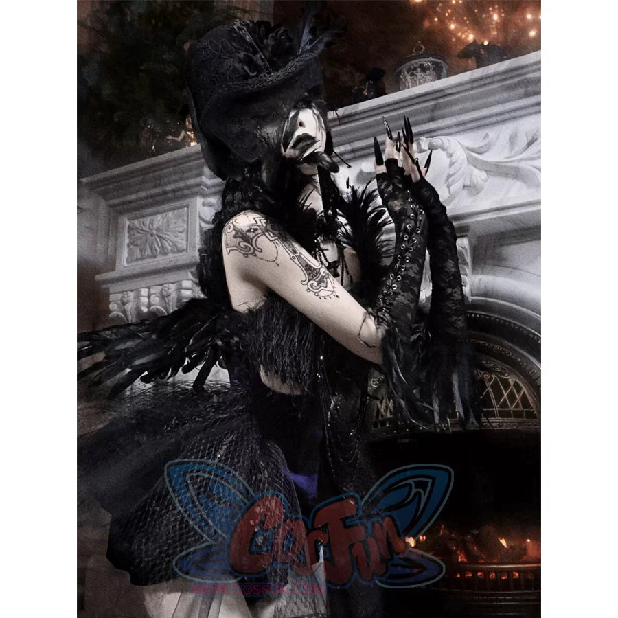 Elegy Day Gothic Feather Rhinestone Velvet Dress