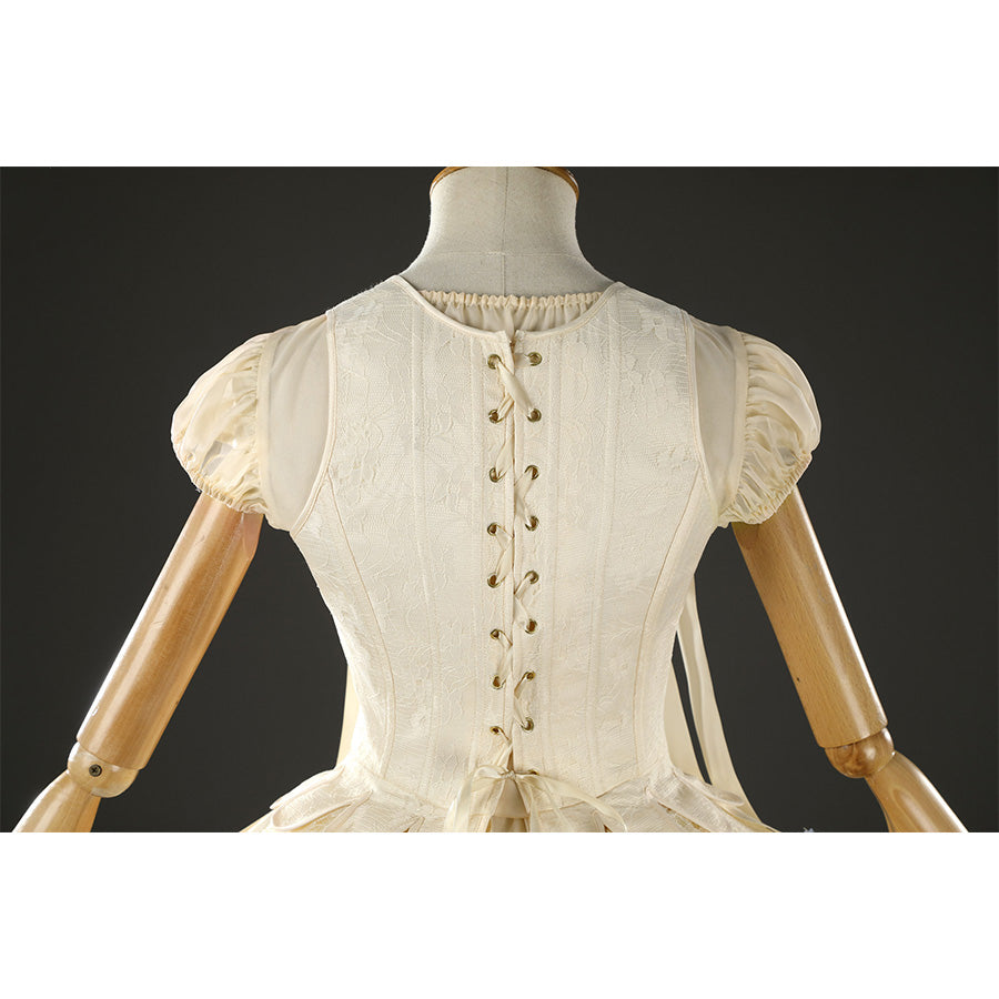 Enid Sinclair cosplay costume back bodice showing corset-style lacing and puff sleeves