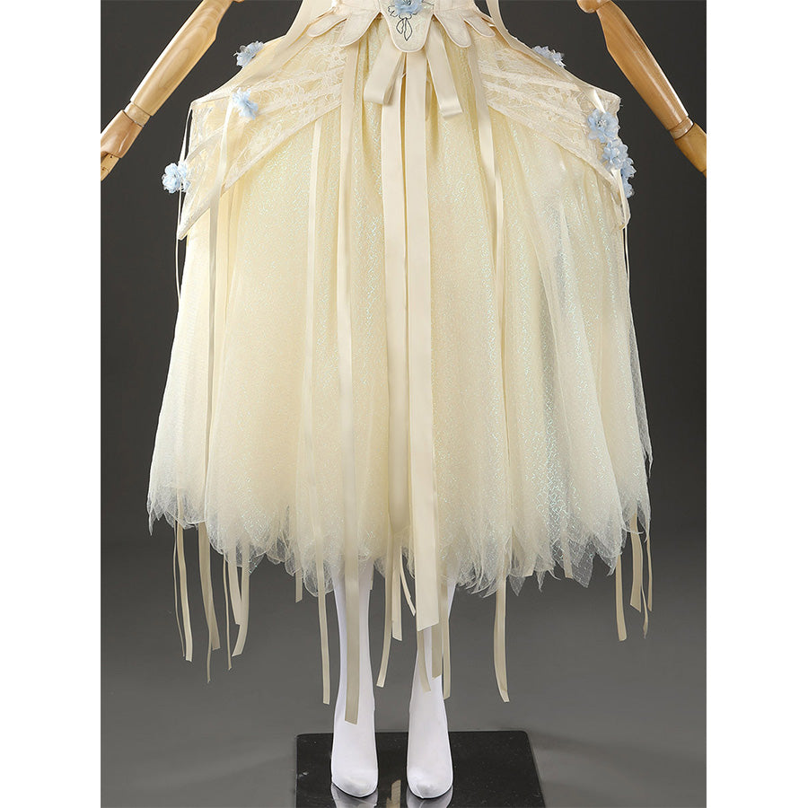 Enid Sinclair cosplay costume back view showing layered tulle skirt with uneven hem details